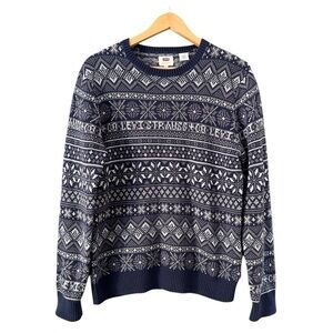 Levi’s Fair Isle Nordic Sweater Navy Blue Men’s M Snowflake Knit